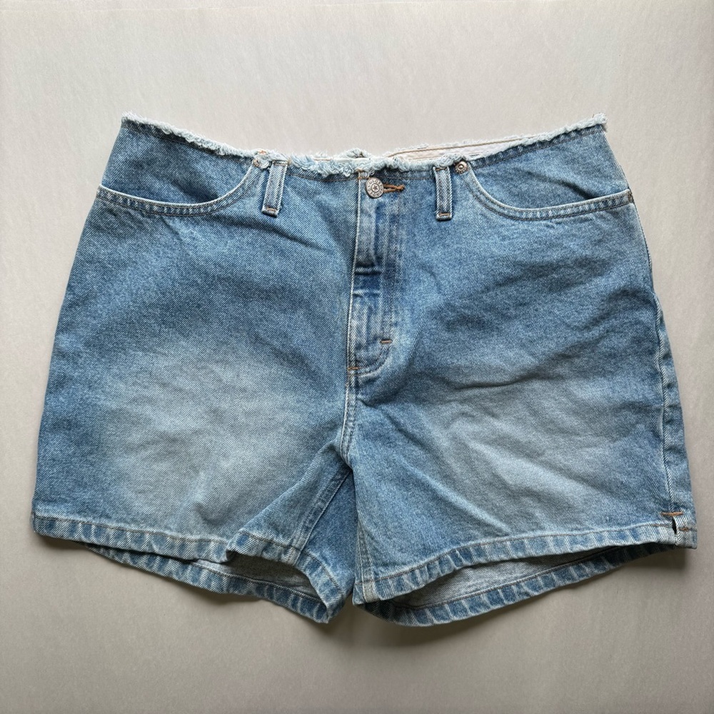 Vintage Y2K Faded Glory Light Blue Denim Jean Short Raw Frayed Hem Cotton Sz 10